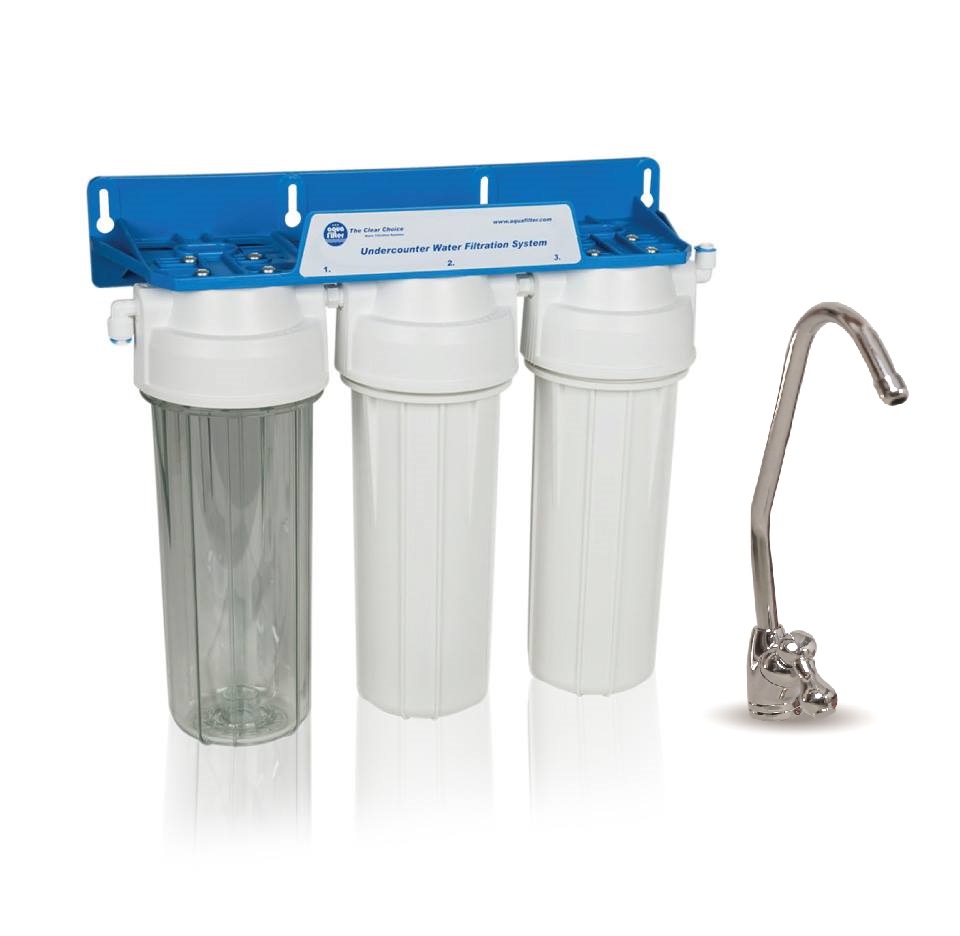 Bộ lọc thô 3 cấp dưới bồn hãng Aquafilter được nhập khẩu nguyên chiếc và phân phối độc quyền tại Việt Nam